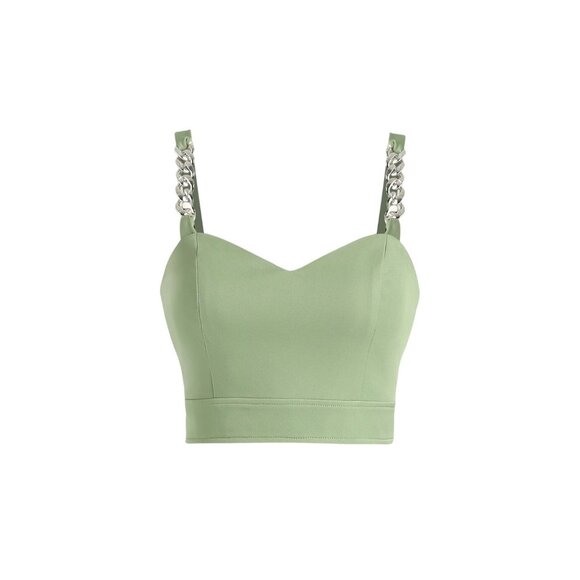 2/$30 NWT Cider L Green NWT Cropped Bustier Top Silver Chain Straps & Back Zip - Picture 3 of 12